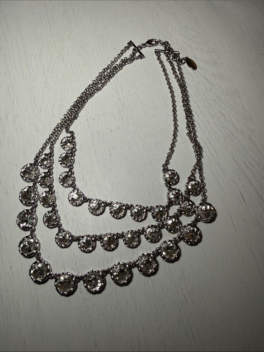 Ann Taylor Silver Crystal Three-Strand Necklace